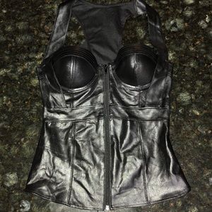 Black faux leather corset
